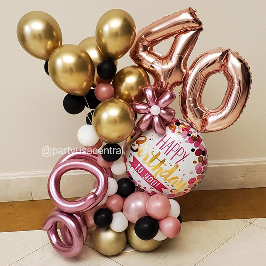 BB16 - 40th Birthday Floating Numbers Balloon Bouquet